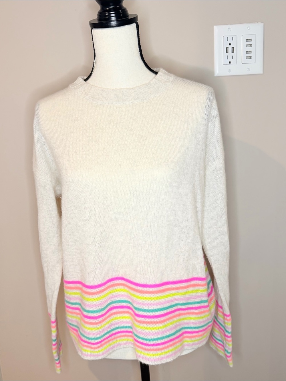 100% Cashmere sweater Mini Stripe Pearl Crew Haze from Brodie Cashmere
